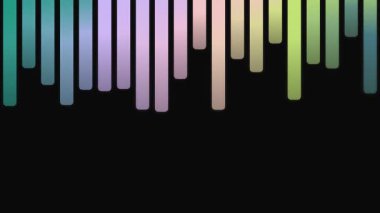 Siyah arkaplan üzerinde rengarenk ses dalgası çubukları müzik frekansı görselleştirme ve analiz spektrumunu temsil eder.