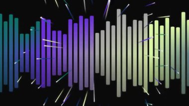 Dinamik ses frekansı spektrum analizini temsil eden renkli ses dalgası görselleştirici. Grafiksel müzik eşitleyicisiyle siyah arkaplan üzerinde görüntüleme teknolojisi.