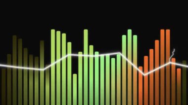 Dijital ses sinyali işleme ve müzik görselleştirme teknolojisindeki ses dalgası genliğini gösteren grafikler. Parlak renkler ses analizi ve müzik üretimi için çekici görsel efektler yaratır.