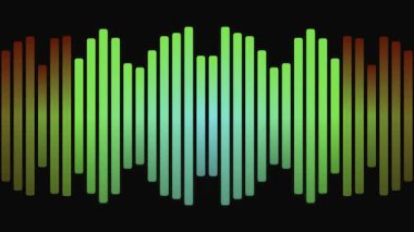 Siyah zemin üzerinde yeşil ve kırmızı gradyan olan renkli ses dalgası grafiği. Canlı ekolayzır çubukları müzik görselleştirmesini temsil eder.