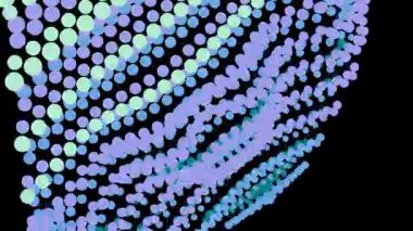 Çok renkli noktalar, siyah bir arkaplan üzerinde kıvrımlı desenler oluşturarak canlı, dinamik ve görsel olarak soyut bir sanat yaratıyor..