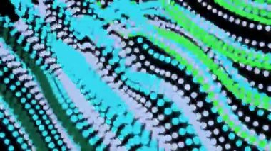 koyu arkaplan üzerinde dinamik dalgalı çizgiler oluşturan renkli noktalar, mavi ve yeşil renklerle soyut bir görsel etki yaratıyor..