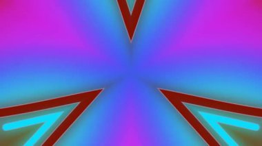 Kırmızı üçgenler ve mavi pembe arkaplan içeren renkli soyut tasarım dinamik görsel efekt ve büyüleyici simetrik desen her zaman.