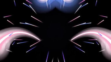 Siyah zemin üzerinde parlak neon ışıklar ve çok renkli çizgiler dinamik ve gelecekçi soyut dijital sanat tasarımı yaratıyor..