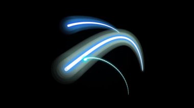 Yumuşak mavi ve beyaz parlayan ışık, siyah arkaplana karşı dinamik ve soyut bir şablon içinde kıvrılarak görsel bir ilgi yaratıyor..