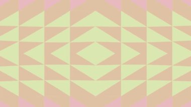 Yumuşak pastel renkli geometrik desen pembe, sarı ve yeşil tonlarda tekrarlanan üçgen elmas deseni simetrik ve uyumlu bir görsel efekt yaratır..