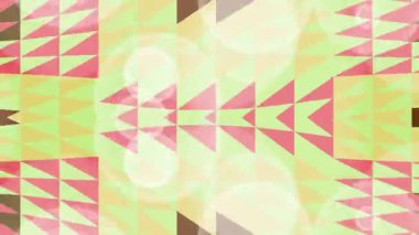 Renkli üçgenler ve pembe, sarı ve yeşil renkli soyut şekiller içeren canlı geometrik desen dinamik bir arkaplan dokusu oluşturur..