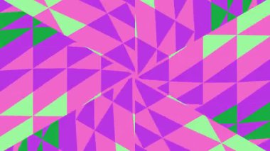 Simetrik şekilli renkli geometrik desen ve pembe, mor ve yeşil renklerde kaleydoskop tasarımı canlı bir dijital arkaplan oluşturur..