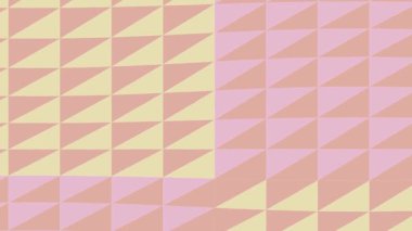 Yumuşak pastel geometrik desen pembe, sarı ve turuncu üçgenlerle uyumlu, pürüzsüz bir tasarım oluşturur..