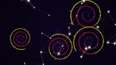 Renkli galaksi çizimleri spiral şekiller ve takımyıldız desenleri gösteriyor, kozmik ağ ve derin uzay astronomisini canlı renklerle temsil ediyor..