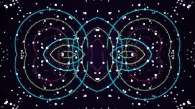 Karanlık bir arkaplanda noktalı çoklu bağlı halkalar ve yörüngeler gök hareketini ve astronomik fenomeni sembolize eder.