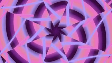 Canlı mor ve pembe renkleri içeren geometrik desen, radyal simetri ve spiral tasarımla büyüleyici bir optik illüzyon yaratır..