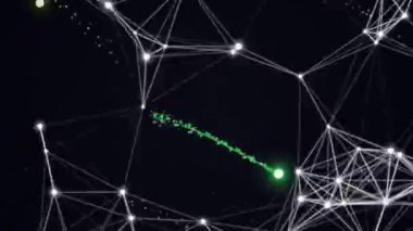 Birbirine bağlı ağ düğümleri ve çizgiler küresel veri alışverişini ve çevrimiçi iletişim sistemlerini etkin bir şekilde temsil eden karmaşık bir ağ oluşturuyor..