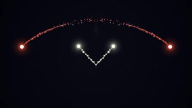 Gece gökyüzünde havai fişekler patlıyor, göz kamaştırıcı bir ışık ve kıvılcım gösterisi yaratıyor, şenlikli kutlama sahnesi.