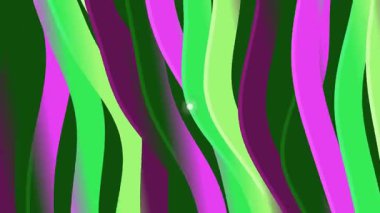 Canlı yeşil ve mor dalgalı çizgiler koyu bir arkaplanda dans ediyor, ateşböcekleri eşliğinde, canlı bir dijital sanat gösterisi yaratıyorlar..
