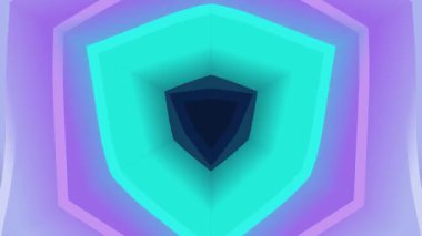 Fütürist bir tasarım içinde canlı mavi ve mor soyut geometrik şekil, görsel olarak çarpıcı bir tasarım içinde modern dijital sanatı, grafik ilhamı ve yaratıcılığı sembolize eder..