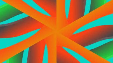 Turkuaz ve yeşil şekillerle çevrili canlı turuncu yıldız patlaması dinamik soyut geometrik desen, modern sanat ve görsel efekt yaratır..