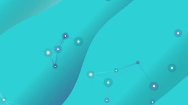 Parlak düğümleri ve dijital ağ teknolojisini ve gelecekteki yenilikleri temsil eden bağlantıları olan soyut mavi dalga arkaplanı.