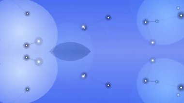 Birbirine bağlı atomlar ve bağlara sahip moleküler yapı, etkili bir eğitim görselleştirme ve bilimsel analiz için rahatlatıcı bir mavi gradyan üzerine kurulmuştur..