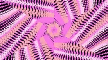 Sembol ve polka noktalı elementlerle pembe ve siyah soyut geometrik desen dinamik görsel efekt ve optik illüzyon yaratır..