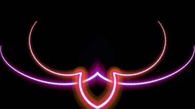 Canlı neon ışıklı resim, siyah bir zemin üzerinde hareketli dinamik bir parıltı ve renkli girdap şeklinde ışık desenleri gösterir..