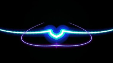 Neon ışıklı soyut dijital yüz, koyu arkaplanda parlayan mavi ve mor renkler. elektronik elementler fütüristik enerji tasarımı oluşturur.