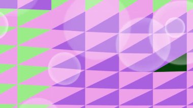 Pembe, mor ve yeşil üçgenli renkli geometrik desen dinamik ve modern soyut bir sanat tasarımı yaratıyor..
