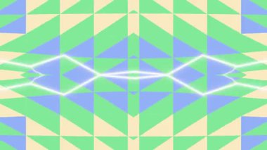 Zarif tasarım ilhamı için birbirine kenetlenmiş üçgen ve kareleri yatıştırıcı yeşil ve mor tonlarda içeren geometrik desen.