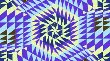 Dinamik bir kaleydoskop tasarımında mavi ve sarı üçgen şekilli renkli geometrik desen görsel olarak çekici soyut bir sanat yaratıyor..