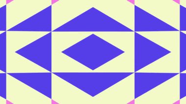 Modern dekor için simetrik bir sanat kompozisyonu içinde pembe, mor ve sarı şekilli renkli geometrik desen.