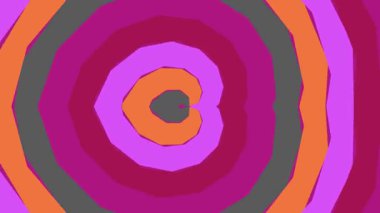 Pembe, turuncu ve mor renkli, dinamik görsel efektli eş merkezli daireler içeren renkli soyut sanat eserleri