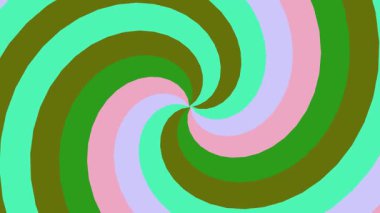 Parlak yeşil, pembe ve kahverengi renklerle dönen sarmal desen soyut dijital sanat ve tasarım üzerinde dinamik görsel etki yaratır..