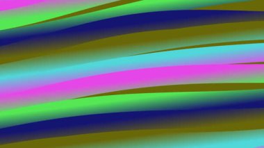 Canlı soyut dalgalı çizgiler, modern bir sanat sergisinde dönen pembe, yeşil ve mavi renkler ile dinamik bir görsel efekt yaratır..