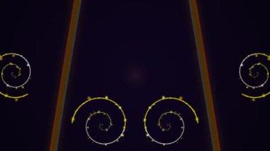 Havai fişekler sarmal desenli ve karanlık gece gökyüzüne karşı sarı kıvılcımlar saçar. Neşeli bir atmosfer ve canlı, renkli bir patlamayla kutlama. Neşeli ve büyülü bir gösteri.