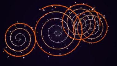 Parlak turuncu ve beyaz yıldızlı sarmal galaksi karanlık geniş evrenin arka planında parlıyor..