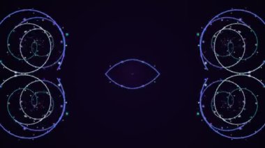 Koyu arkaplanda neon mavisi parlayan daireler ve geometrik şekiller, fütüristik dijital teknoloji modern tasarım illüstrasyonu.