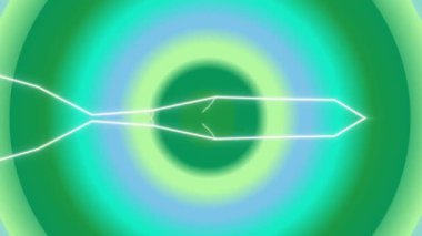 Parlak efektli yeşil eşmerkezli daireler ve dinamik hareketi temsil eden beyaz geometrik şekiller..