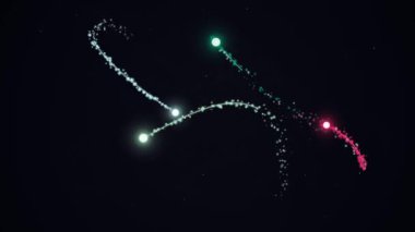 Gece gökyüzünde canlı havai fişek patlaması, renkli desenler ve şenlikli kutlamaların dinamik gösterileri ve neşeli anlar sergiliyor..