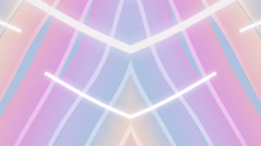 Yumuşak pastel renkler ve neon ışıklar dinamik geometrik bir desen içinde birleşerek büyüleyici bir soyut görsel görüntü oluştururlar..