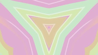 Yumuşak pastel renkli soyut geometrik şekiller simetrik bir desen oluşturarak yatıştırıcı yeşil, pembe ve sarı renkler harmonik bir kompozisyonda harmanlanmış görsel olarak çekici bir tasarım oluşturur..