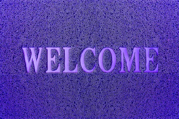 Bienvenido Blue Door Mat. Fondo de alfombra de bienvenida. Bienvenida Blue Sign . —  Fotos de Stock