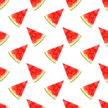 Sorunsuz kumaş vektör. Beyaz bir arka plan üzerinde tatlı karpuz. Bir dilim karpuz. Poligonal Mozaik. Düşük Poli