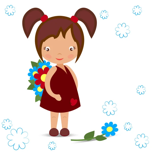 The little girl is holding flowers. The image on a white background — Stock Vector