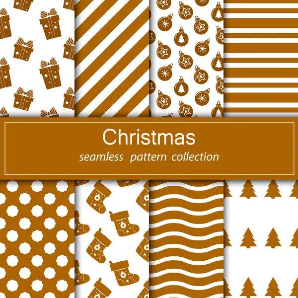 Set of festive backgrounds. Christmas and New year. Collection of seamless patterns with gold and white flowers. Vector illustration. Stoke. — Stock Vector