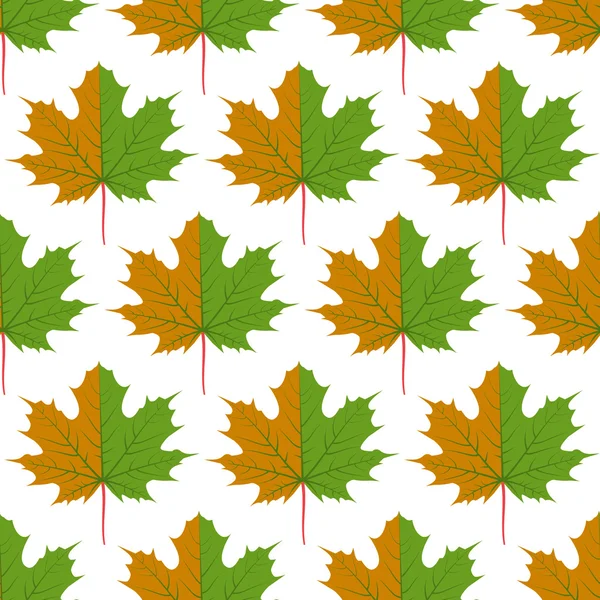 Nature background. Vector. Autumn seamless pattern with bright green, yellow maple leaves. — Stock Vector