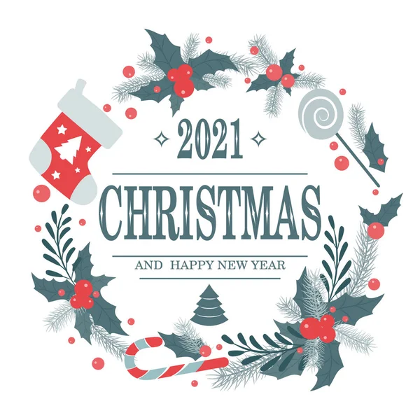 Feliz Año Nuevo y tarjeta de Navidad. Ilustración de concepto vectorial para fondo, tarjeta de felicitación, banner de sitio web, banner de redes sociales, material de marketing. — Vector de stock