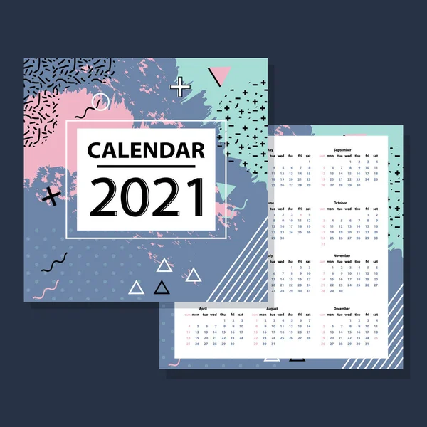 Diseño de calendario simple para 2021 años. La semana comienza el domingo. — Archivo Imágenes Vectoriales