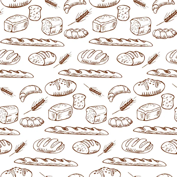 Vários tipos de pão em um estilo moderno na moda brincalhão, incluindo baguete, pão, farinha, pão, grão. Conjunto de produtos de padaria desenhados à mão isolados sobre fundo branco. —  Vetores de Stock