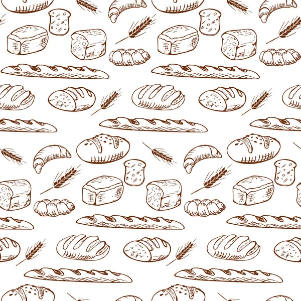 Varios tipos de pan en un estilo moderno de moda juguetona, incluyendo baguette, pan, harina, pan, grano. Conjunto de productos de panadería elaborados a mano aislados sobre fondo blanco. — Vector de stock