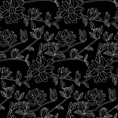 Manolya yaprakları ve çiçekleri. Kusursuz bir geçmişi var. Doğanın el çizimleri. Serbest çizim